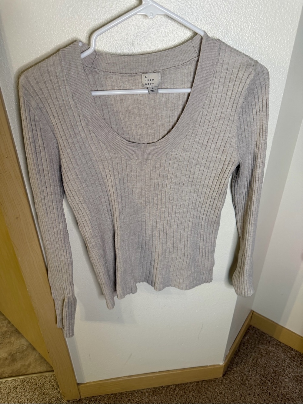 a new day Ribbed Scoop-Neck Long Sleeve Top - Light Taupe